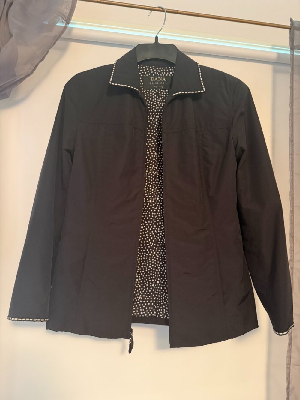 Vintage Dana Buchman Petite Black Jacket Polka Dot Lining Contrast Stitching
